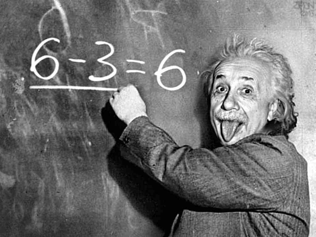 Albert Einstein writing 6-3 = 6