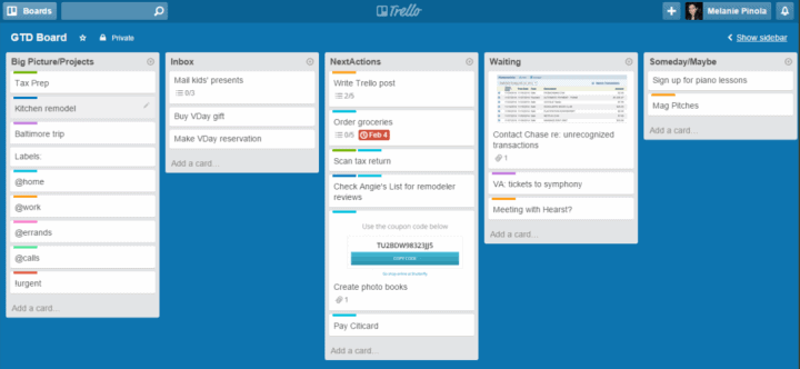 Interface of Trello, a to-do list app for indivuiduals or teams